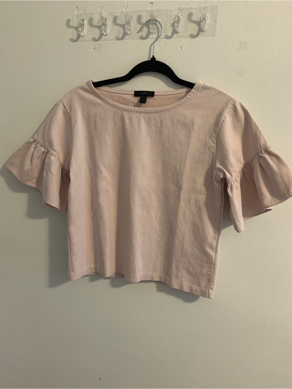 J. Crew Pastel Pink Ruffle Sleeve Cotton Tee